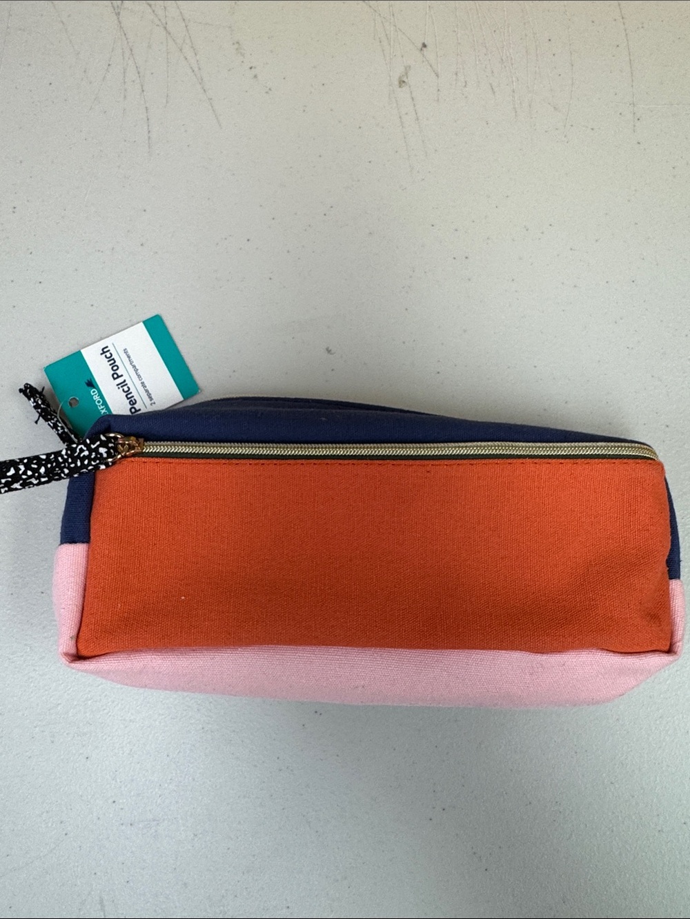 Wexford Colorblock Canvas Pencil Pouch - Orange, Pink & Navy 2 separate compartm